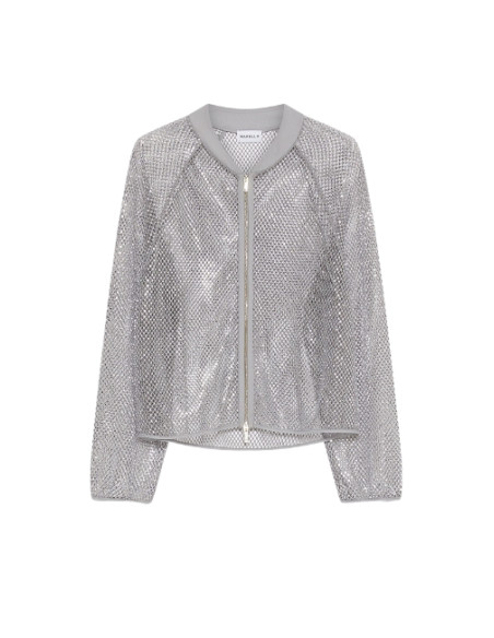 MLLFLIRT CARDIGAN A RETE E STRASS CON ZIP