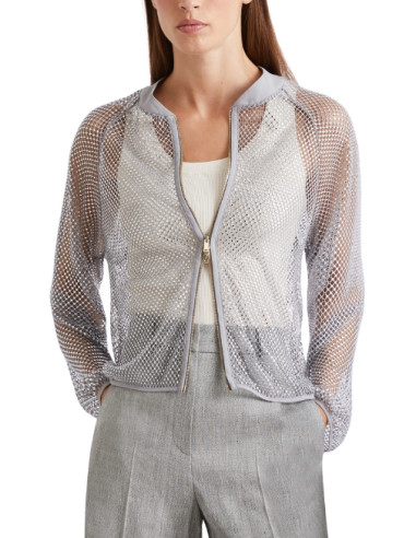 MLLFLIRT CARDIGAN A RETE E STRASS CON ZIP