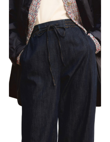 EMMFINGERE PANTALONE IN DENIM LARGO CON COULISSE