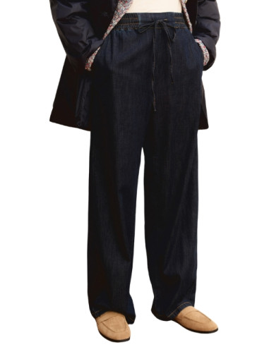 EMMFINGERE PANTALONE IN DENIM LARGO CON COULISSE