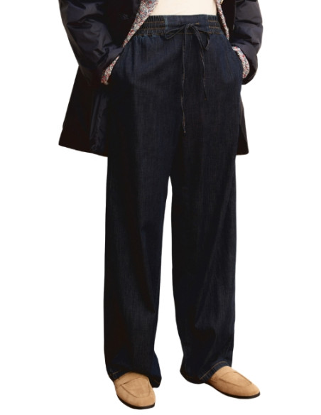 EMMFINGERE PANTALONE IN DENIM LARGO CON COULISSE