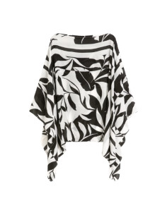 BCHTAMBUTO BLUSA IN SETA AMPIA FANTASIA FIORI NERI