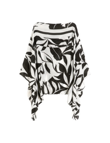 BCHTAMBUTO BLUSA IN SETA AMPIA FANTASIA FIORI NERI