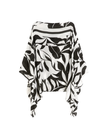 BCHTAMBUTO BLUSA IN SETA AMPIA FANTASIA FIORI NERI