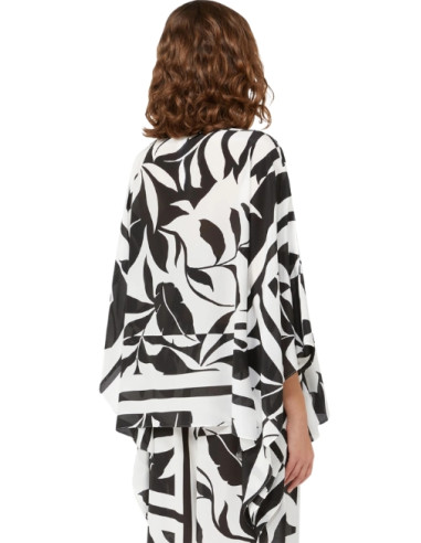 BCHTAMBUTO BLUSA IN SETA AMPIA FANTASIA FIORI NERI