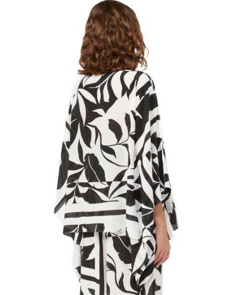 BCHTAMBUTO BLUSA IN SETA AMPIA FANTASIA FIORI NERI