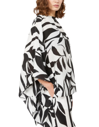 BCHTAMBUTO BLUSA IN SETA AMPIA FANTASIA FIORI NERI