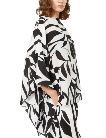 BCHTAMBUTO BLUSA IN SETA AMPIA FANTASIA FIORI NERI