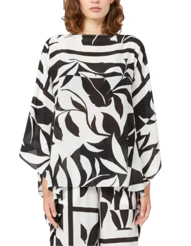 BCHTAMBUTO BLUSA IN SETA AMPIA FANTASIA FIORI NERI