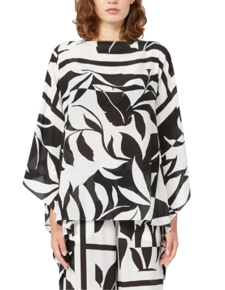 BCHTAMBUTO BLUSA IN SETA AMPIA FANTASIA FIORI NERI