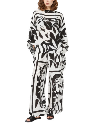 BCHTAMBUTO BLUSA IN SETA AMPIA FANTASIA FIORI NERI