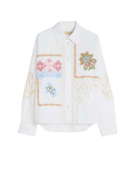 WKDFONTE CAMICIA CON RICAMI COLORATI PUNTO A CROCE