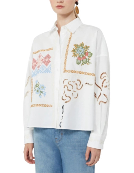 WKDFONTE CAMICIA CON RICAMI COLORATI PUNTO A CROCE