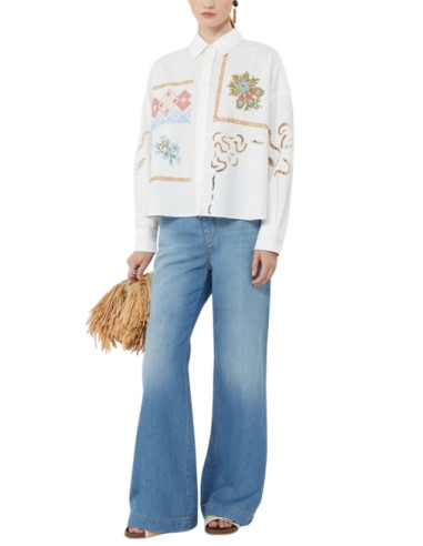 WKDFONTE CAMICIA CON RICAMI COLORATI PUNTO A CROCE