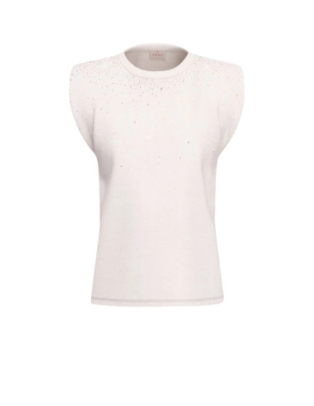 EMMUTOPIA T-SHIRT SMANICATA CON SPALLINA E STRASS