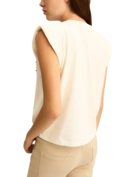 EMMUTOPIA T-SHIRT SMANICATA CON SPALLINA E STRASS