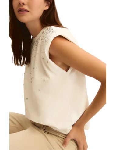 EMMUTOPIA T-SHIRT SMANICATA CON SPALLINA E STRASS