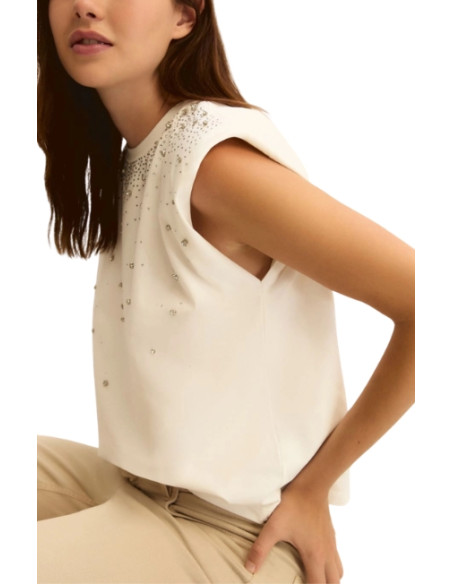 EMMUTOPIA T-SHIRT SMANICATA CON SPALLINA E STRASS
