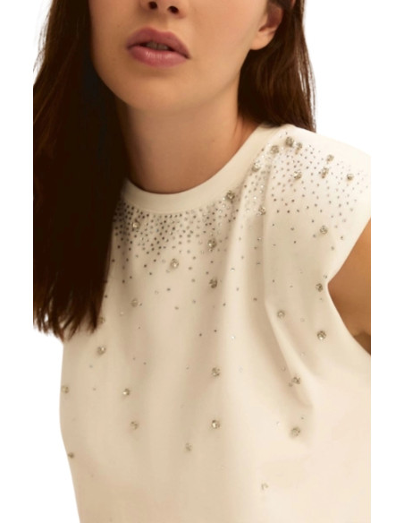 EMMUTOPIA T-SHIRT SMANICATA CON SPALLINA E STRASS