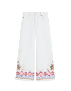 WKDADUNCO PANTALONE IN BULL CON RICAMO A CROCE