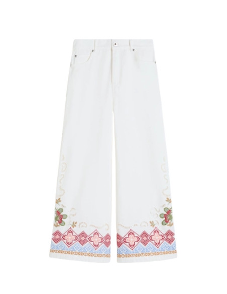 WKDADUNCO PANTALONE IN BULL CON RICAMO A CROCE