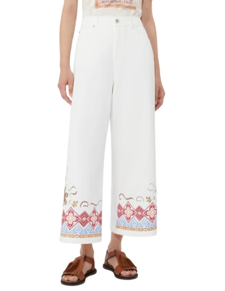 WKDADUNCO PANTALONE IN BULL CON RICAMO A CROCE