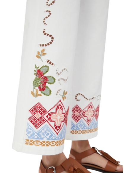 WKDADUNCO PANTALONE IN BULL CON RICAMO A CROCE