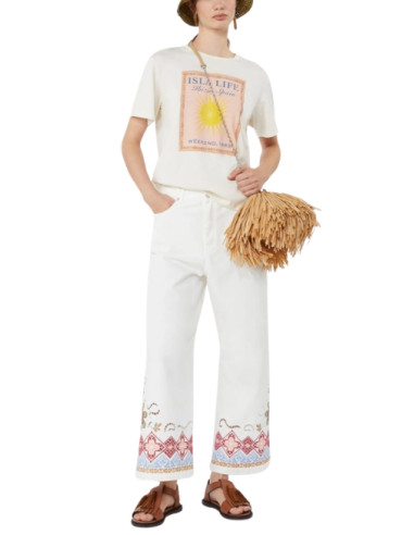 WKDADUNCO PANTALONE IN BULL CON RICAMO A CROCE