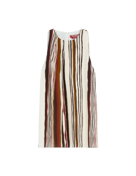 MSTANCORA TOP IN SETA FANTASIA RIGATA NERO/CUOIO/BORDO