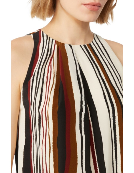 MSTANCORA TOP IN SETA FANTASIA RIGATA NERO/CUOIO/BORDO