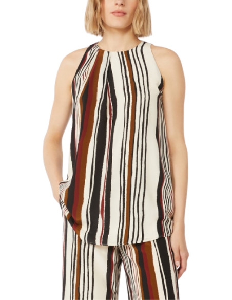 MSTANCORA TOP IN SETA FANTASIA RIGATA NERO/CUOIO/BORDO