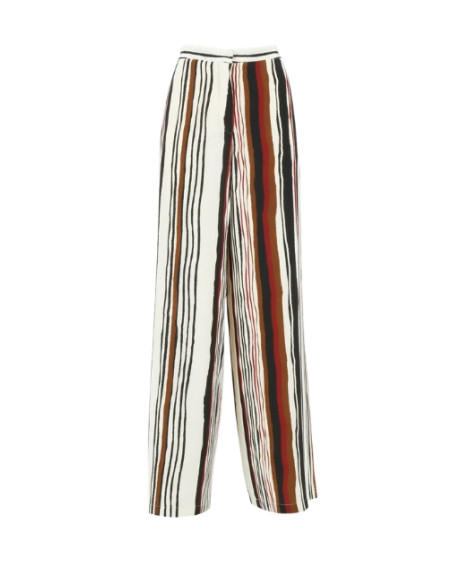 MSTPAGANO PANTALONE IN SETA RIGATO ROSSO/NERO/CUOIO