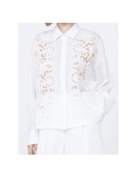 MSTCALI CAMICIA IN LINO CON RICAMO AD INTARSIO
