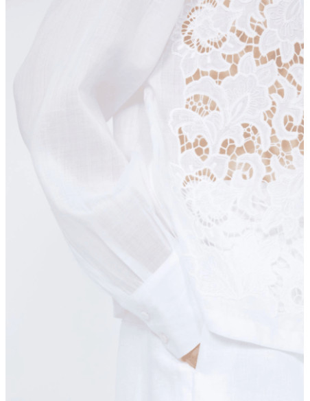 MSTCALI CAMICIA IN LINO CON RICAMO AD INTARSIO