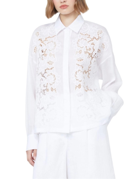 MSTCALI CAMICIA IN LINO CON RICAMO AD INTARSIO