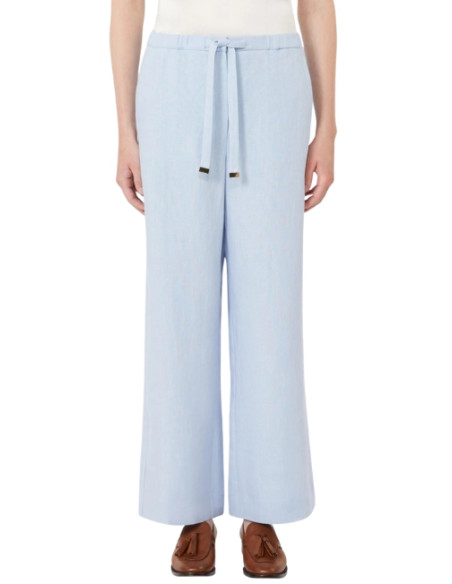 SMMAMEDEA PANTALONE IN LINO CELESTECON ELASTICO