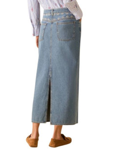 PBBORAFO GONNA LUNGA IN JEANS TUBINO CON RICAMI MARINI 2