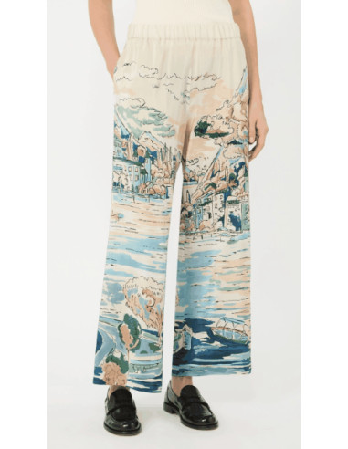 WKDCURVA PANTALONE IN SETA FANTASIA PAESAGGIO