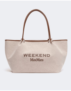 WKAGETTO BORSA GRANDE IN TELA CON BORDI CUOIO