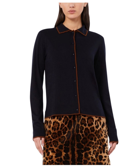 MSTTARGA CARDIGAN CON COLLETTO PROFILATO CUOIO