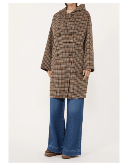WKDBALTA CAPPOTTO A QUADRETTINI CON CAPPUCCIO