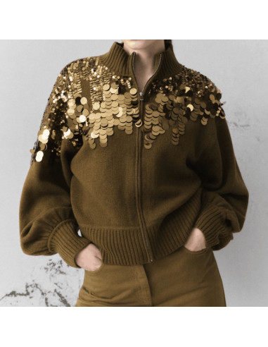 MLLCERI CARDIGAN CON ZIP MACROPAILLETTES