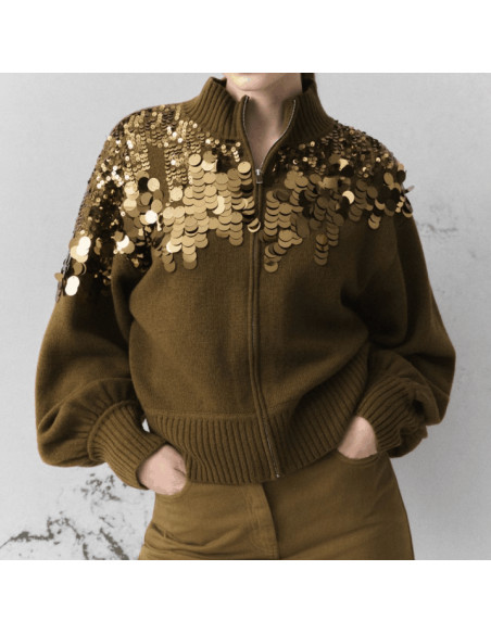 MLLCERI CARDIGAN CON ZIP MACROPAILLETTES